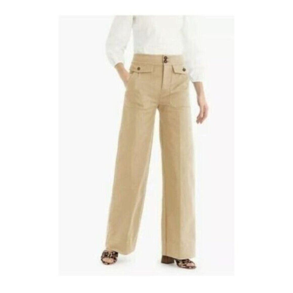 J. Crew Officer Patch-Pocket Wide-Leg Pants Beige Preppy 24x28 Women’s 00